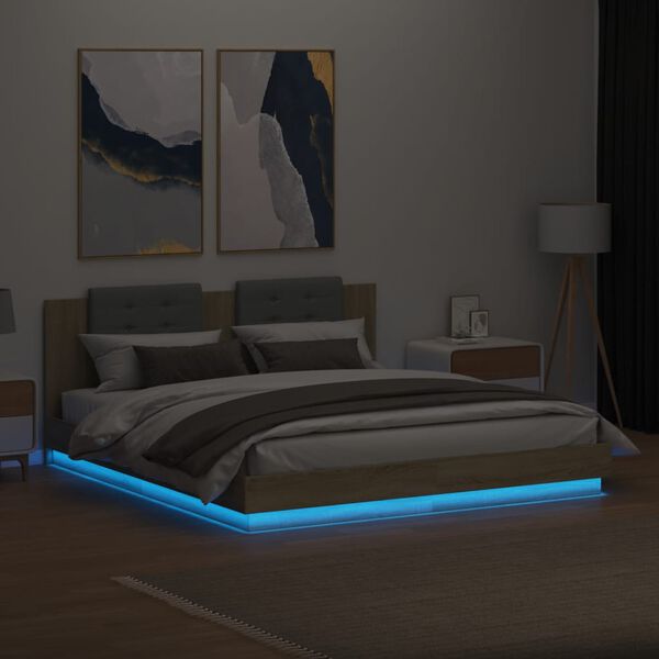 vidaXL Cadre de lit avec LED sans matelas ch&ecirc;ne sonoma 180x200 cm