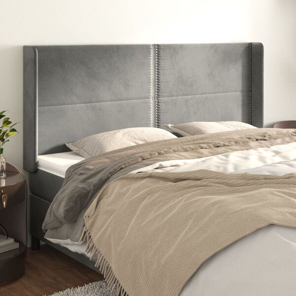 vidaXL T&ecirc;te de lit avec oreilles Gris clair 183x16x118/128 cm Velours