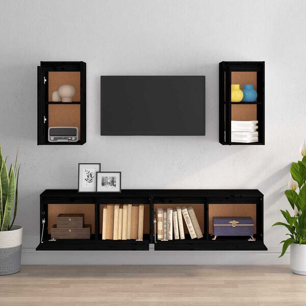 vidaXL Meubles TV 4 pcs Noir Bois massif de pin