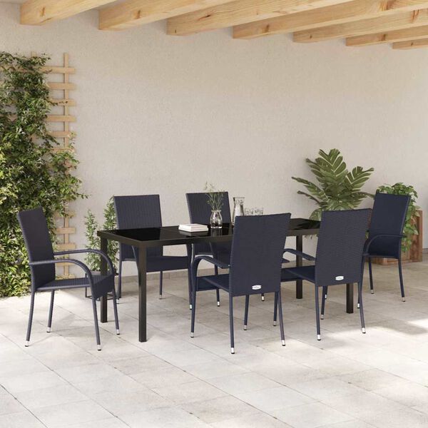 vidaXL Ensemble de salle &agrave; manger pour jardin 7 pcs Noir