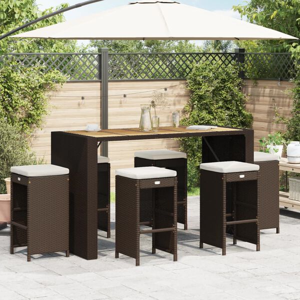 vidaXL Tabourets de bar jardin coussins lot de 6 marron r&eacute;sine tress&eacute;e