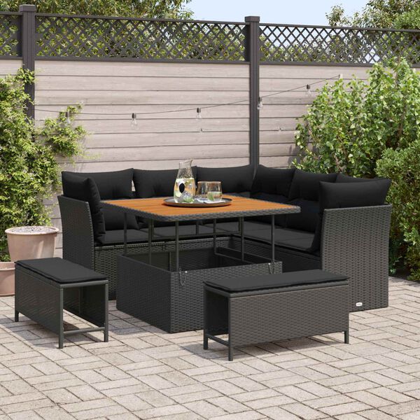 vidaXL Ensemble de canap&eacute; de jardin avec coussin 8 pcs Noir