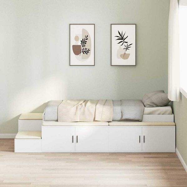 vidaXL Cadre de lit avec rangement Blanc 80 cm Bois d'ingénierie