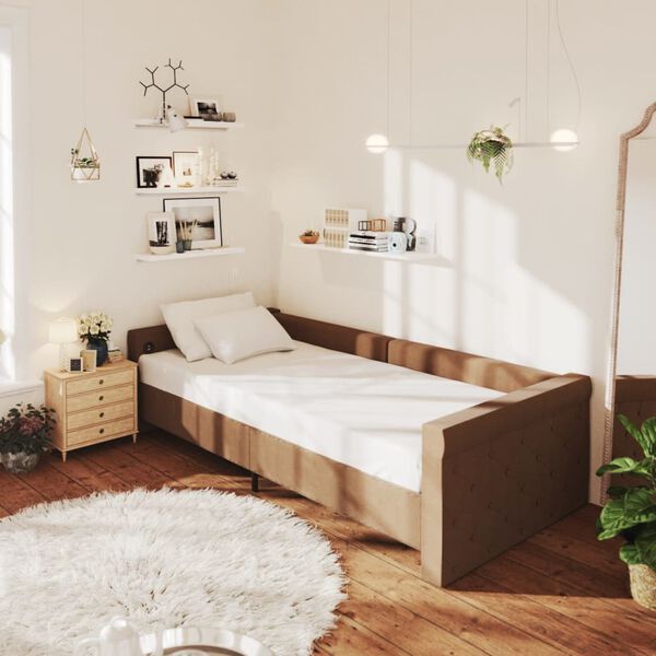 vidaXL Lit avec &eacute;clairage USB Marron Tissu 90x200 cm