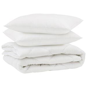 vidaXL Couette avec oreiller 3 pi&egrave;ces Blanc Microfibre