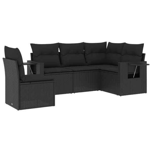 vidaXL Salon de jardin 5 pcs avec coussins noir r&eacute;sine tress&eacute;e