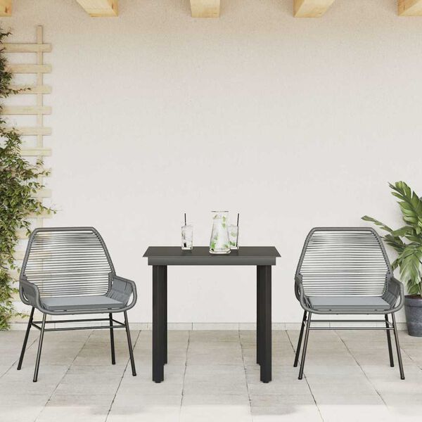 vidaXL Ensemble à manger jardin coussins 3 pcs gris poly rotin verre