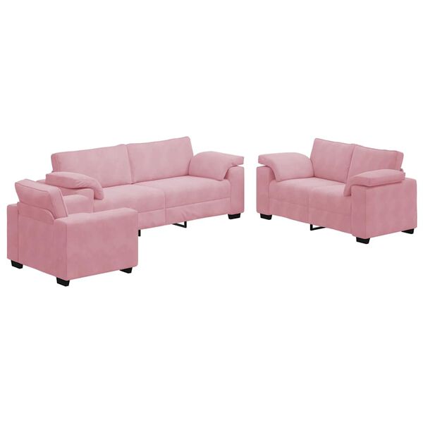 vidaXL Ensemble de canap&eacute;s 3 pcs avec coussins Rose Velours