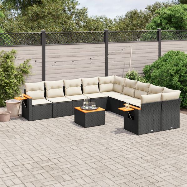 vidaXL Salon de jardin 11 pcs avec coussins noir r&eacute;sine tress&eacute;e