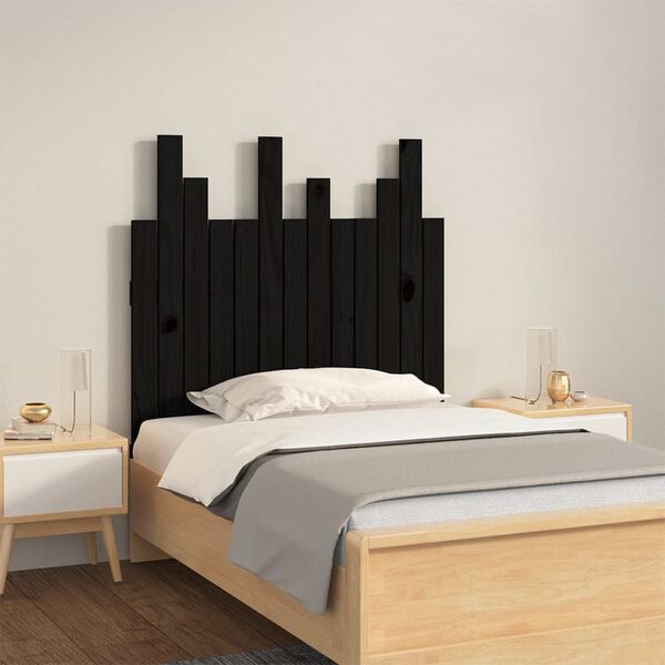 vidaXL T&ecirc;te de lit murale Noir 82,5x3x80 cm Bois massif de pin