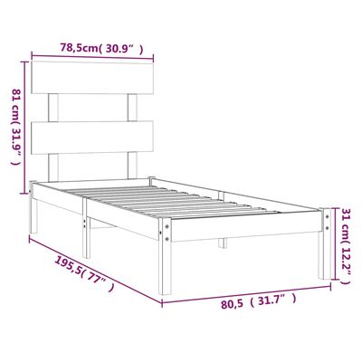 vidaXL Cadre de lit Marron miel Bois massif 75x190 cm Petit simple