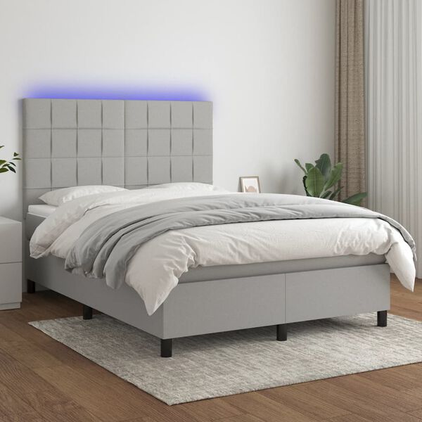 vidaXL Sommier &agrave; lattes de lit et matelas et LED Gris clair 140x190 cm