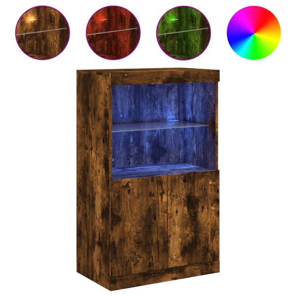 vidaXL Buffet avec lumi&egrave;res LED ch&ecirc;ne fum&eacute; 60,5x37x100 cm