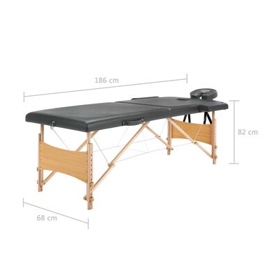 vidaXL Table de massage avec 2 zones Cadre en bois Anthracite 186x68cm
