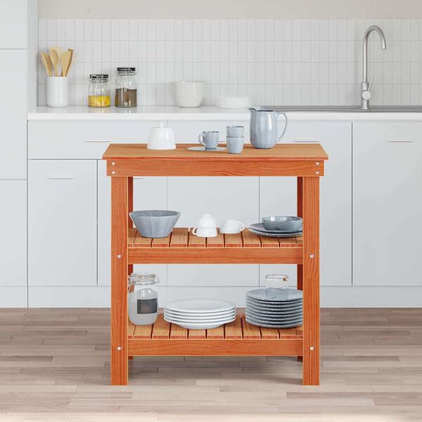 vidaXL &Eacute;tabli avec &eacute;tag&egrave;re Brun cire 78,5 x 50 x 80 cm Pin massif