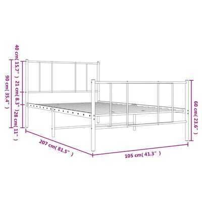 vidaXL Cadre de lit métal sans matelas et pied de lit blanc 100x200 cm