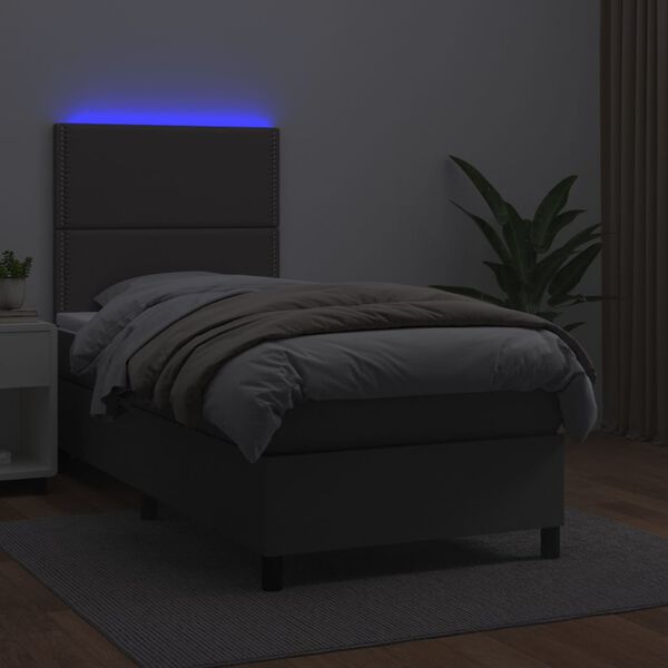 vidaXL Sommier à lattes de lit avec matelas et LED Gris 90x200 cm