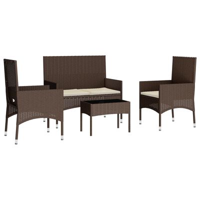 vidaXL Salon de jardin 4 pcs avec coussins Marron Résine tressée