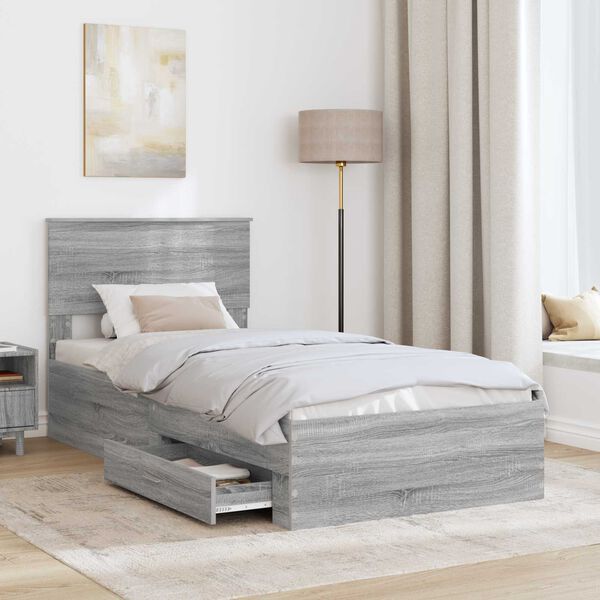 vidaXL Cadre de lit Gris Sonoma 90 x 200 cm Bois d'ing&eacute;nierie