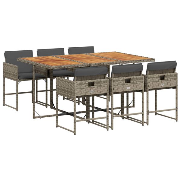 vidaXL Ensemble &agrave; manger de jardin et coussins 7 pcs gris rotin