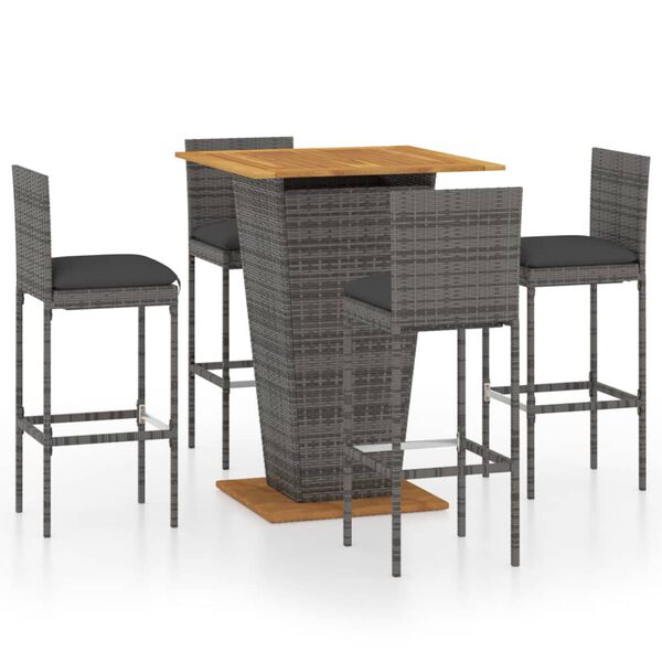 vidaXL Ensemble de bar de jardin 5 pcs et coussins R&eacute;sine tress&eacute;e Gris