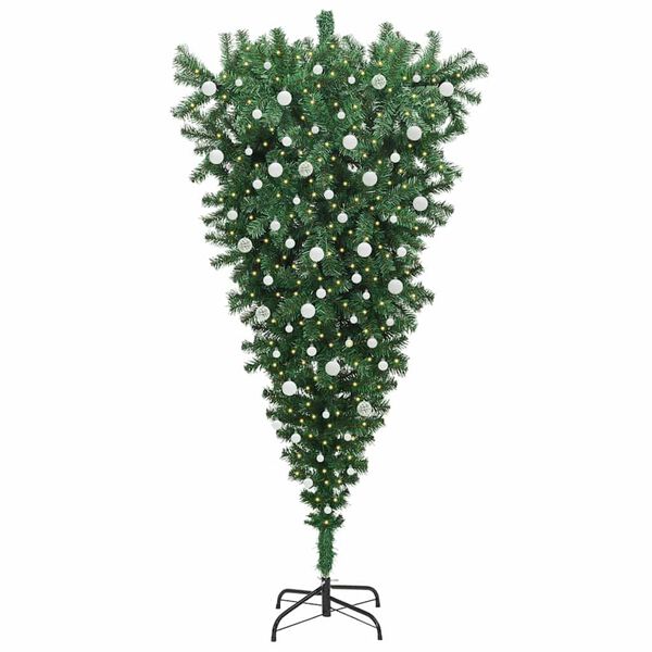 vidaXL Sapin de No&euml;l artificiel pr&eacute;-&eacute;clair&eacute; &agrave; l'envers avec ensemble de boules