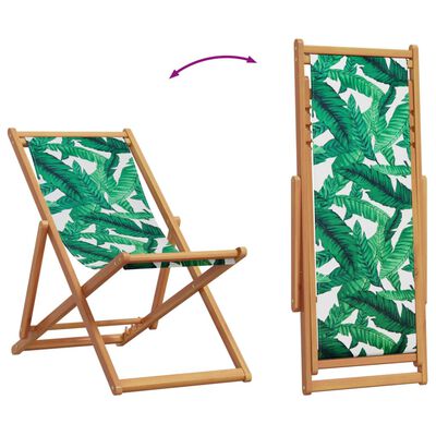 vidaXL Chaise pliable plage motif de feuilles bois d'eucalyptus/tissu