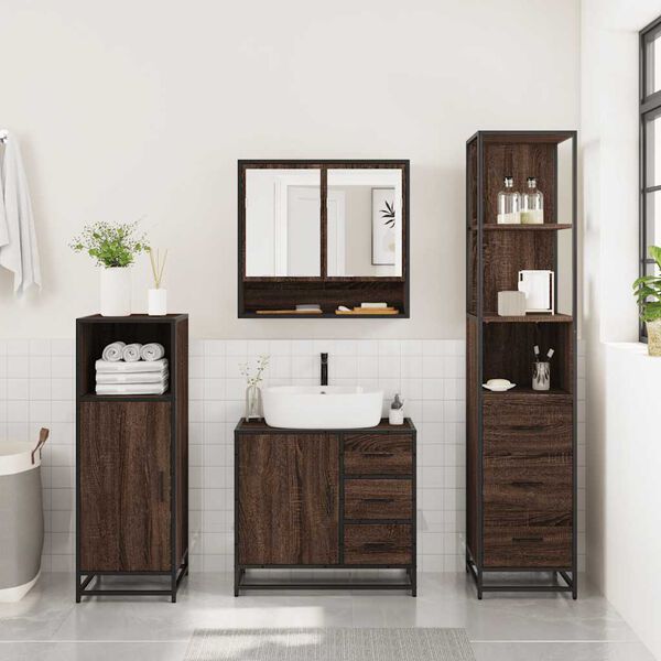 vidaXL Ensemble de meubles de salle de bain 3 pcs Ch&ecirc;ne marron