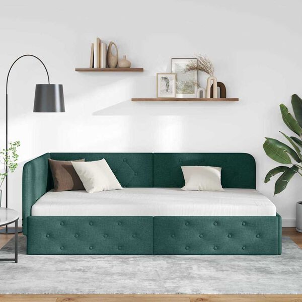 vidaXL Cadre de lit d'angle Vert fonc&eacute; 100 x 200 cm tissu