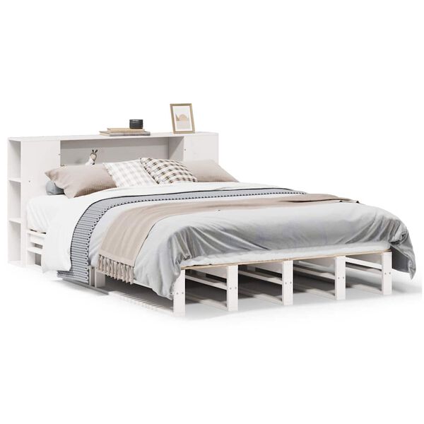 vidaXL Lit bibliothèque sans matelas blanc 150x200 cm bois massif