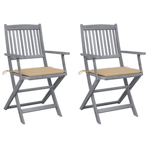 vidaXL Chaises pliantes (lot de 2) avec coussins, en bois d'acacia massif