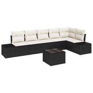 vidaXL Ensemble de canap&eacute; de jardin 7 pcs Marron et Cr&egrave;me polyrotin