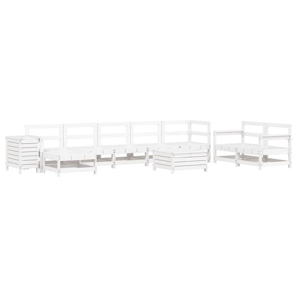 vidaXL Salon de jardin 10 pcs blanc bois de pin massif