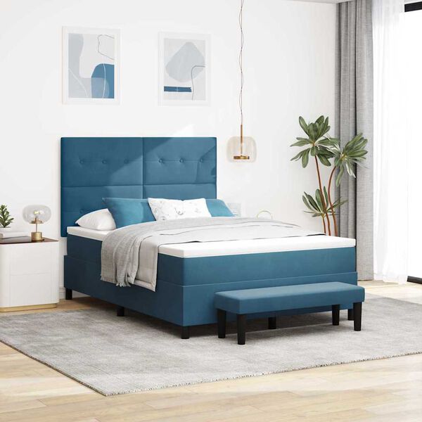 vidaXL Lit &agrave; ressorts avec matelas Bleu fonc&eacute; 160 x 200 cm Velours