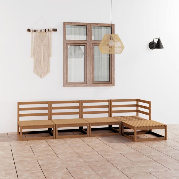 vidaXL Salon de jardin 5 pcs marron miel bois de pin massif