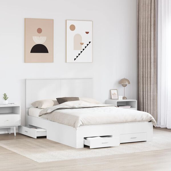 vidaXL Cadre de lit avec tiroir Blanc 140 x 190 cm Bois d'ing&eacute;nierie