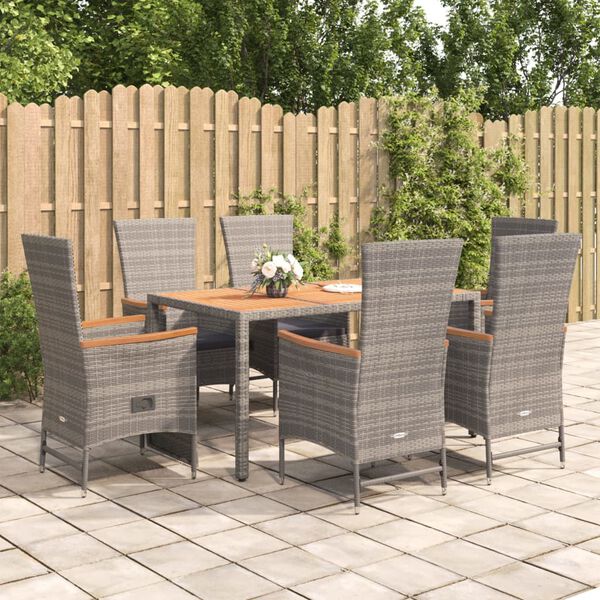 vidaXL Ensemble &agrave; manger de jardin et coussins 7 pcs gris rotin