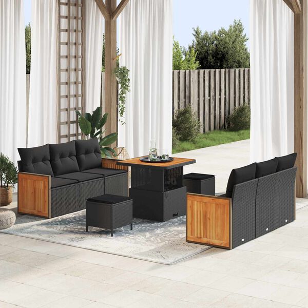 vidaXL Ensemble de canap&eacute; de jardin avec coussin 9 pcs Noir