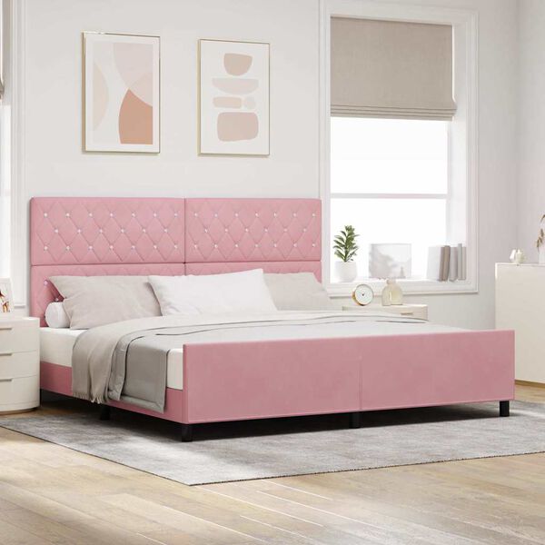 vidaXL Lit &agrave; ressorts avec t&ecirc;te de lit Rose 200 x 200 cm Velours
