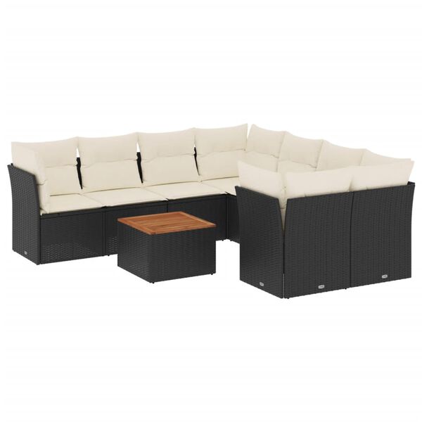 vidaXL Salon de jardin 9 pcs avec coussins noir r&eacute;sine tress&eacute;e