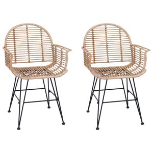 vidaXL Chaise de salle &agrave; manger 2 pcs Rotin et m&eacute;tal Naturel