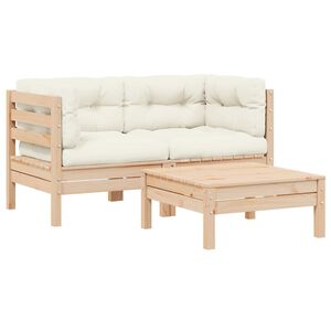 vidaXL Salon de jardin 3 pcs avec coussins cr&egrave;me Bois de pin massif