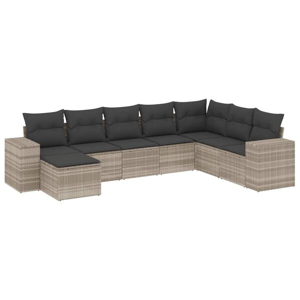 vidaXL Salon de jardin 8 pcs avec coussins gris clair r&eacute;sine tress&eacute;e
