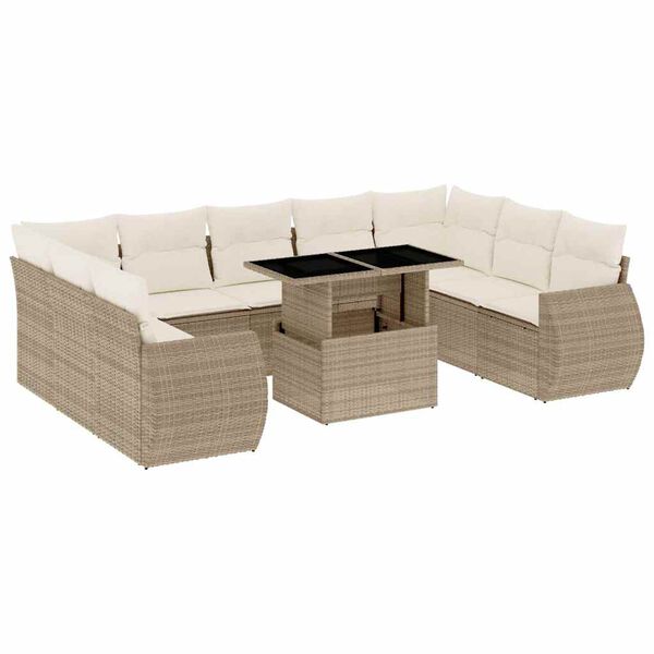 vidaXL Salon de jardin avec coussins 10 pcs beige r&eacute;sine tress&eacute;e