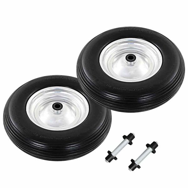 vidaXL Roue de brouette avec axe 2 pcs PU solide 4.00-8 390 mm