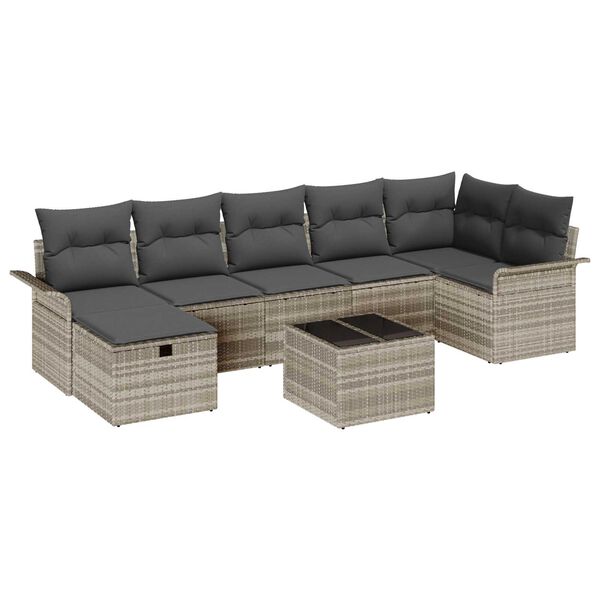 vidaXL Ensemble de canap&eacute; de jardin 8 pcs Gris clair Poly rotin
