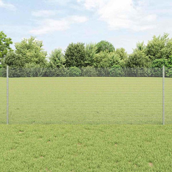 vidaXL Cl&ocirc;ture avec poteau Argent&eacute; 0,8 x 100 m Acier