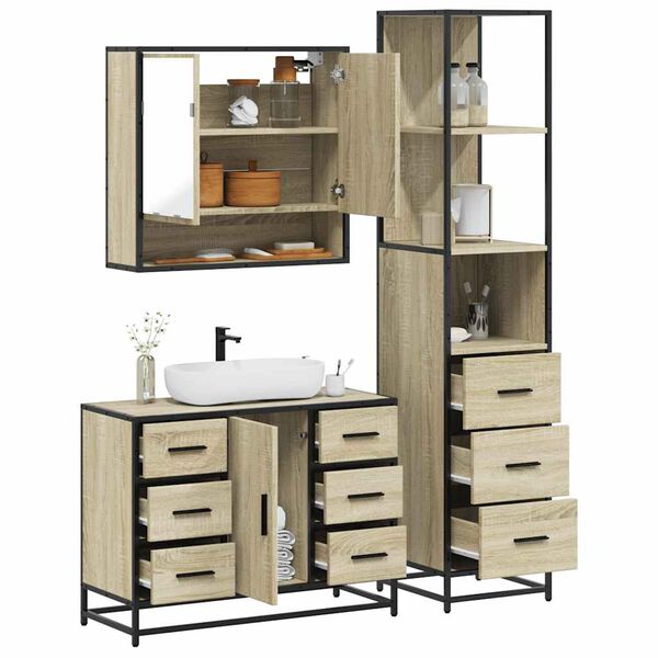 vidaXL Ensemble de meubles de salle de bain 3 pcs ch&ecirc;ne sonoma