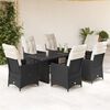 vidaXL Ensemble &agrave; manger de jardin coussins 7 pcs noir r&eacute;sine tress&eacute;e