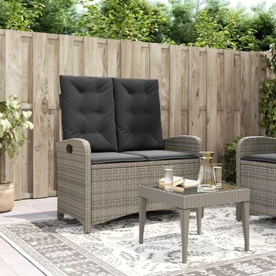 vidaXL Banc inclinable de jardin avec coussins gris résine tressée